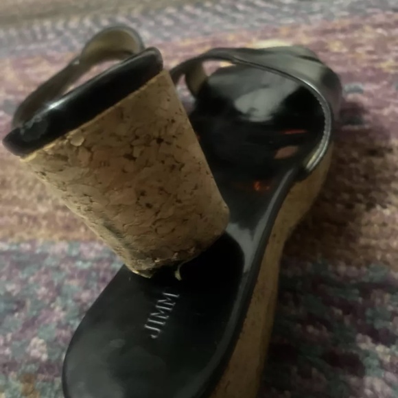 Jimmy Choo Patent Leather Metal Logo Slide Sandal Shoe Cork Wedge Platform - Picture 6 of 11